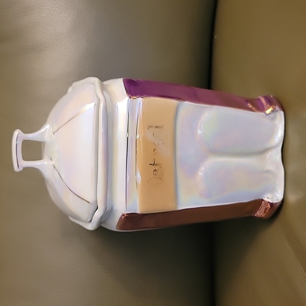 Vtg Art Deco White Block Lusterware Oatmeal canister